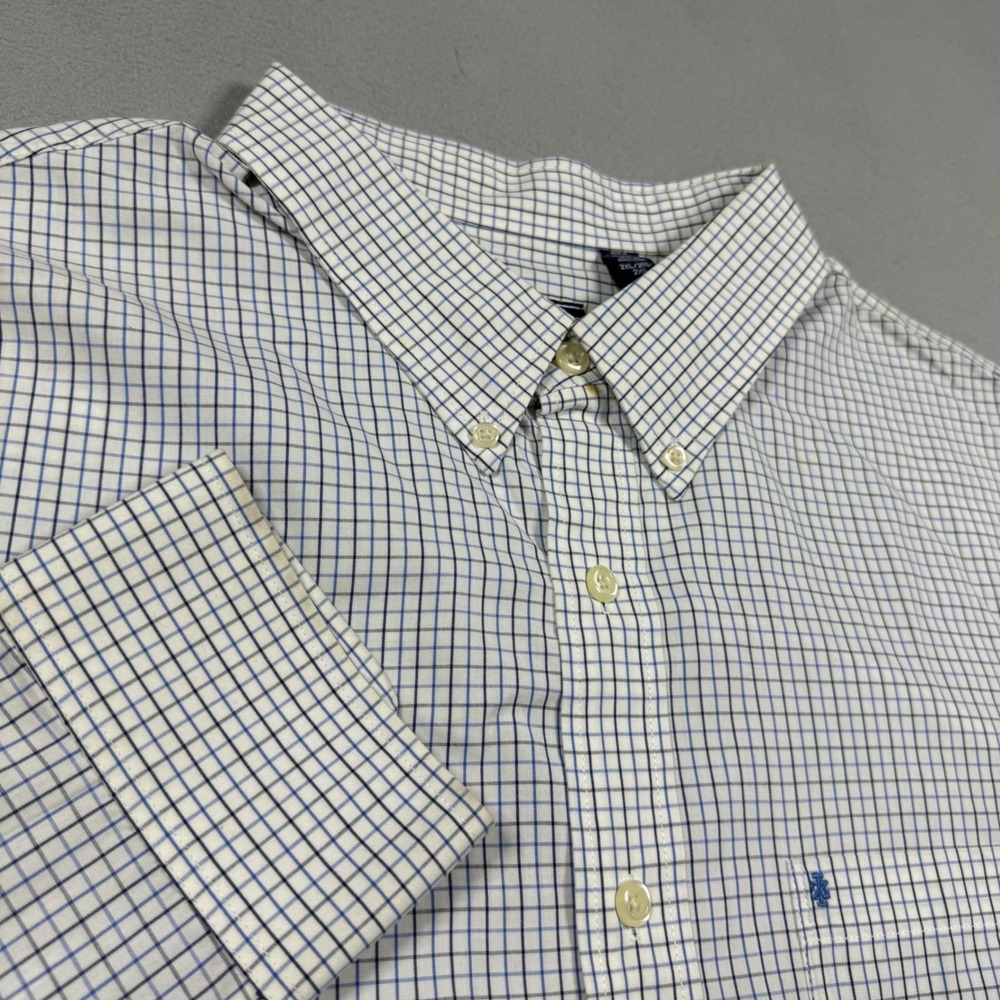 IZOD Mens 2XL Long Sleeve Button Down Shirt Blue White Tattersall Check Cotton